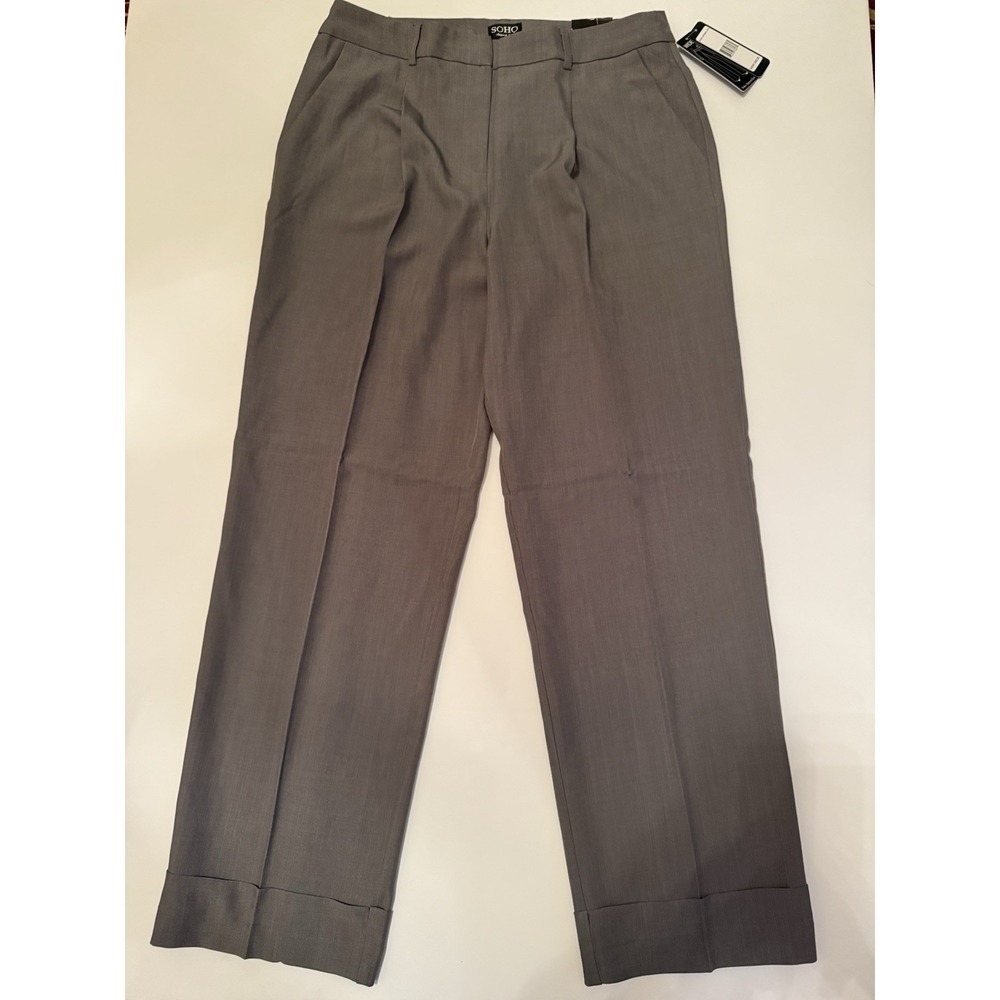 SOHO Women 10 Dress Pants Gray Wide Leg Size Cuffed Hem Formal Office Work NWT
